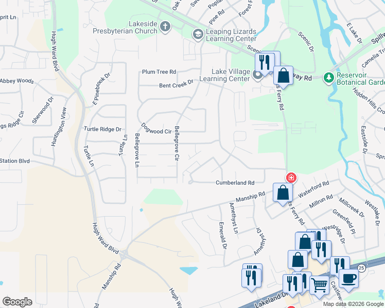 map of restaurants, bars, coffee shops, grocery stores, and more near 136 Brandy Run Road in Brandon