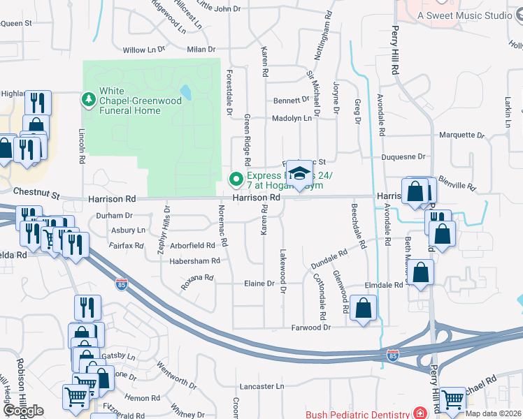 map of restaurants, bars, coffee shops, grocery stores, and more near in Montgomery