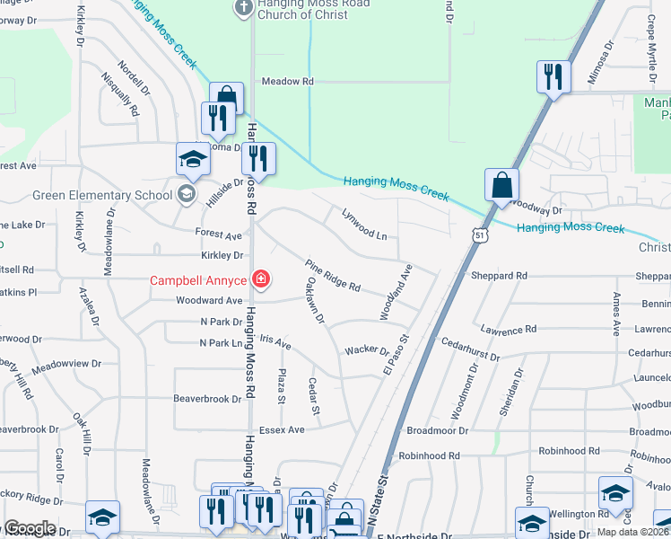 map of restaurants, bars, coffee shops, grocery stores, and more near 389 Forest Avenue in Jackson