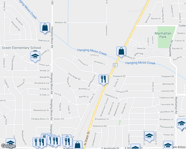 map of restaurants, bars, coffee shops, grocery stores, and more near 303 Forest Avenue in Jackson