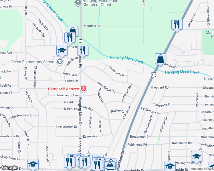 map of restaurants, bars, coffee shops, grocery stores, and more near 389 Forest Avenue in Jackson