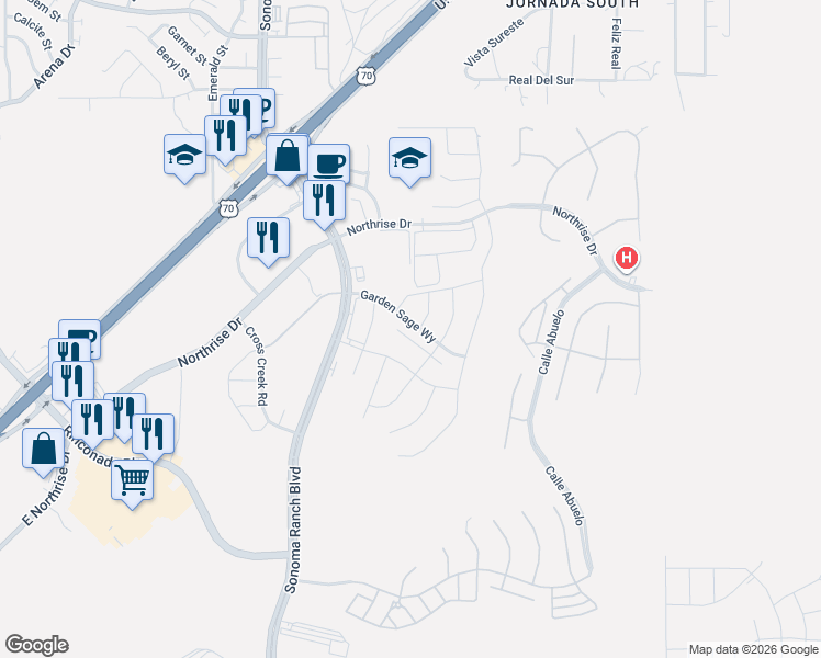 map of restaurants, bars, coffee shops, grocery stores, and more near 4218 Sugar Creek Lane in Las Cruces