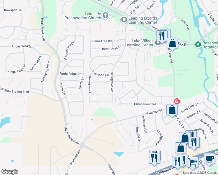 map of restaurants, bars, coffee shops, grocery stores, and more near 116 Bellegrove Circle in Brandon