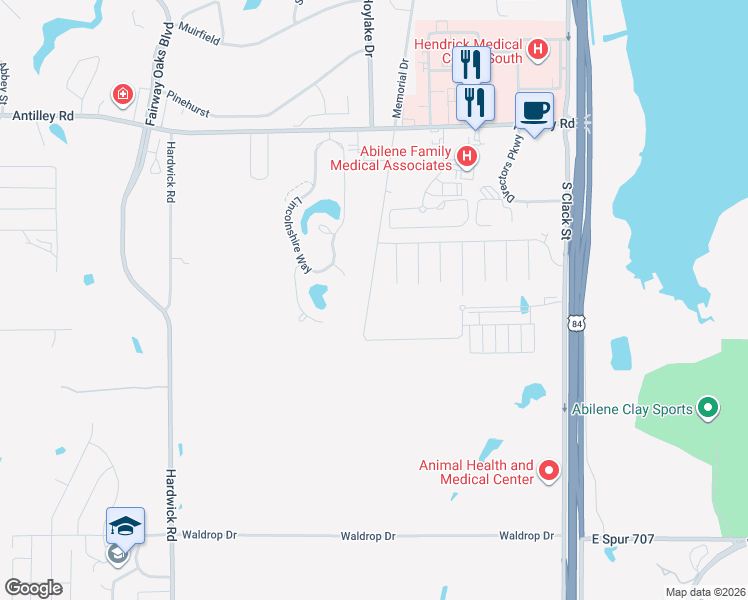 map of restaurants, bars, coffee shops, grocery stores, and more near 6541 Lincolnshire Way in Abilene