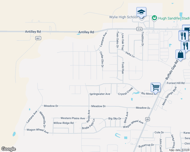 map of restaurants, bars, coffee shops, grocery stores, and more near 6809 Desert Willow Trail in Abilene