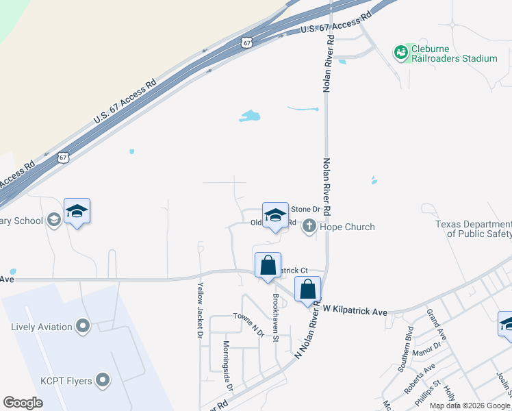 map of restaurants, bars, coffee shops, grocery stores, and more near 1508 Smooth Stone Drive in Cleburne