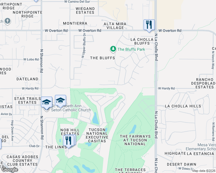 map of restaurants, bars, coffee shops, grocery stores, and more near 2414 West Tortolita Bluffs Drive in Tucson