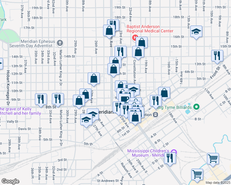 map of restaurants, bars, coffee shops, grocery stores, and more near 911 23rd Avenue in Meridian