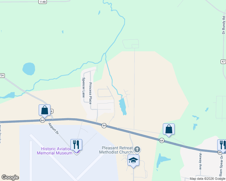 map of restaurants, bars, coffee shops, grocery stores, and more near 308 Princess Place in Tyler