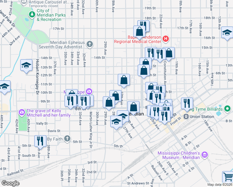 map of restaurants, bars, coffee shops, grocery stores, and more near 2702 10th Street in Meridian