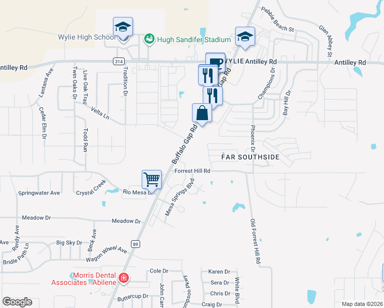 map of restaurants, bars, coffee shops, grocery stores, and more near 6771-7099 Buffalo Gap Road in Abilene