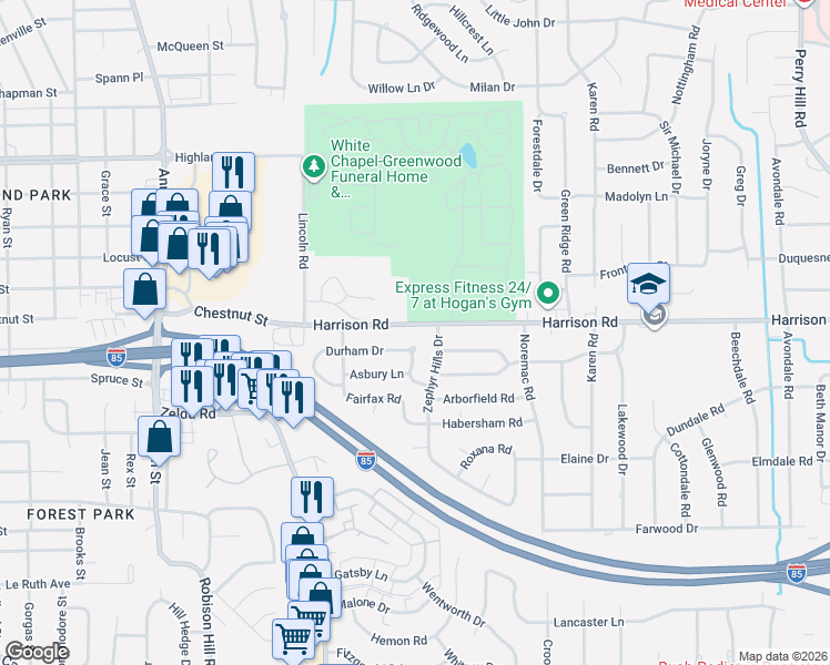 map of restaurants, bars, coffee shops, grocery stores, and more near in Montgomery