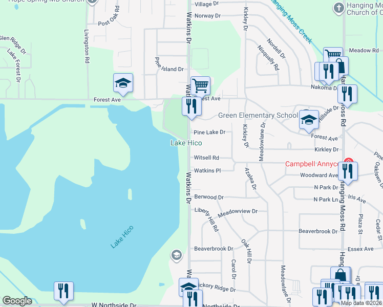 map of restaurants, bars, coffee shops, grocery stores, and more near 964 Witsell Road in Jackson