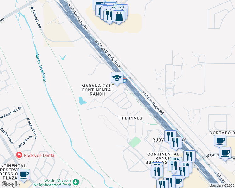 map of restaurants, bars, coffee shops, grocery stores, and more near 8844 North Western Red Cedar Drive in Tucson