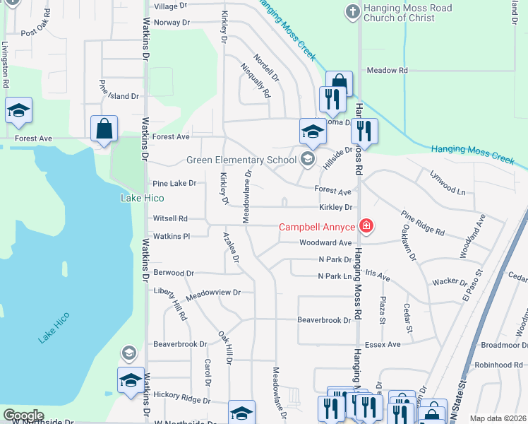 map of restaurants, bars, coffee shops, grocery stores, and more near 688 Kirkley Drive in Jackson