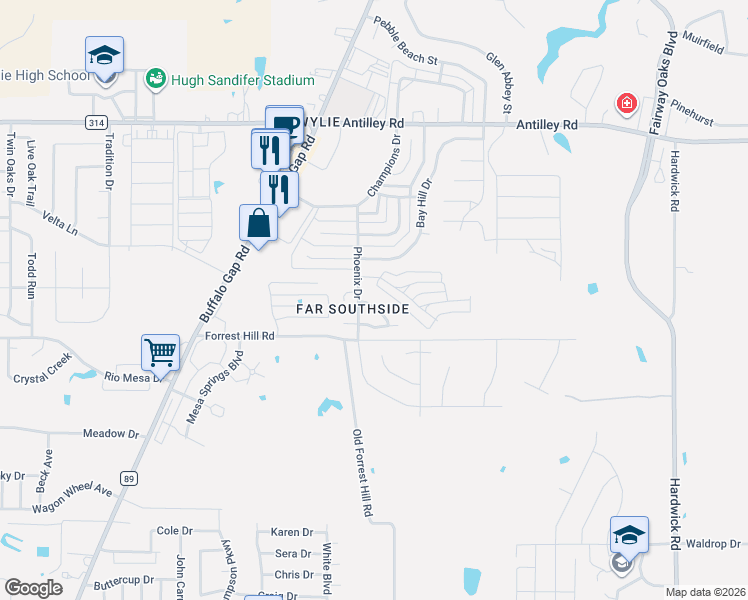 map of restaurants, bars, coffee shops, grocery stores, and more near 4 Vista Ridge in Abilene