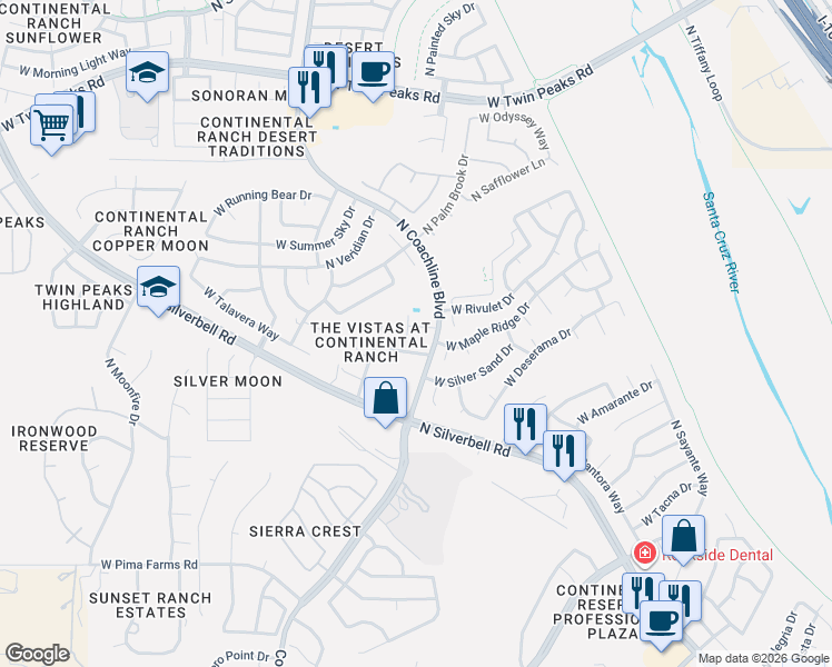 map of restaurants, bars, coffee shops, grocery stores, and more near 7403 West Barrel Racer Road in Tucson
