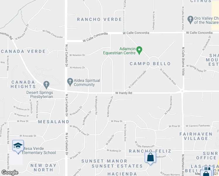 map of restaurants, bars, coffee shops, grocery stores, and more near 8805 North Morning View Drive in Tucson
