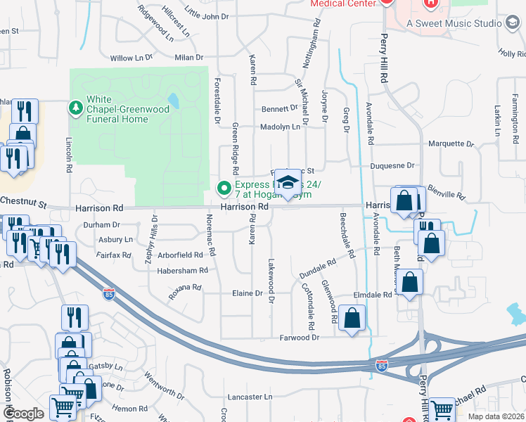 map of restaurants, bars, coffee shops, grocery stores, and more near in Montgomery