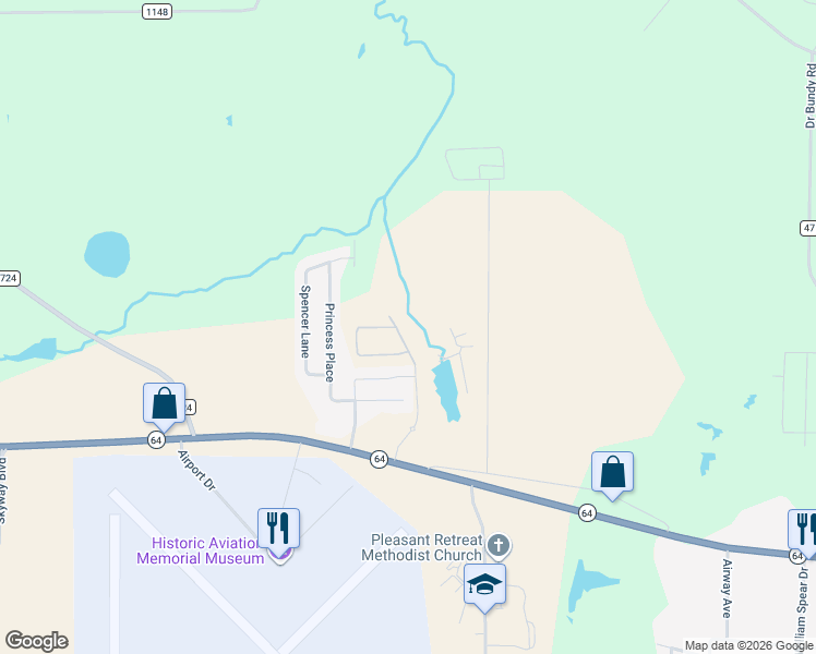 map of restaurants, bars, coffee shops, grocery stores, and more near 308 Princess Place in Tyler