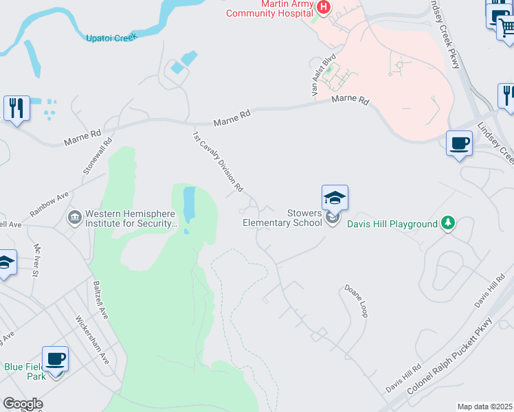map of restaurants, bars, coffee shops, grocery stores, and more near 1 Fournett Court in Cusseta