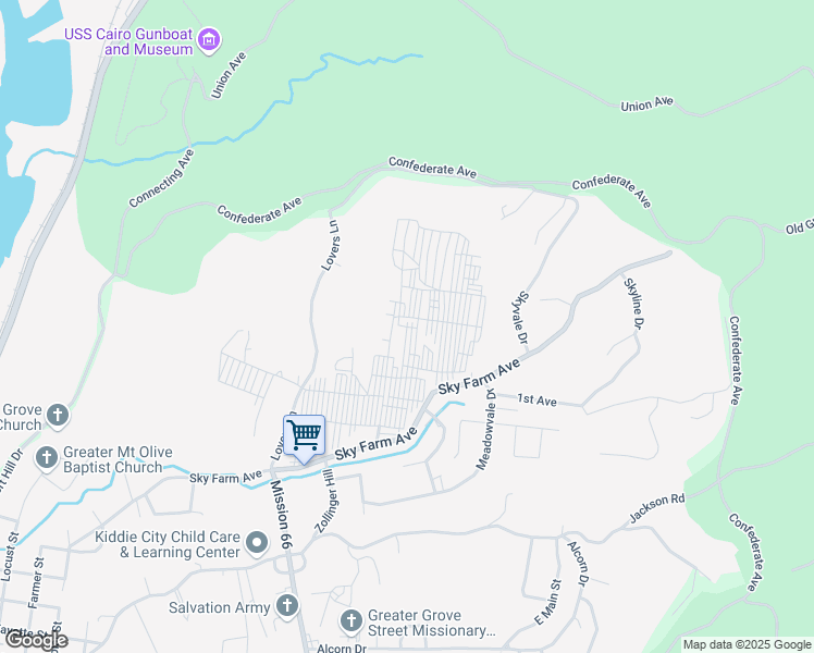 map of restaurants, bars, coffee shops, grocery stores, and more near Street S in Vicksburg