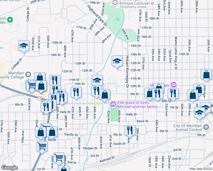 map of restaurants, bars, coffee shops, grocery stores, and more near 809 42nd Court in Meridian