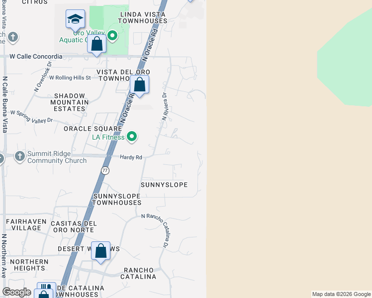 map of restaurants, bars, coffee shops, grocery stores, and more near 520 East Eden Place in Oro Valley