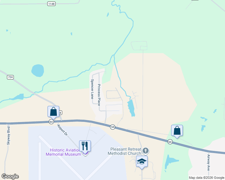 map of restaurants, bars, coffee shops, grocery stores, and more near 622 Princess Place in Tyler