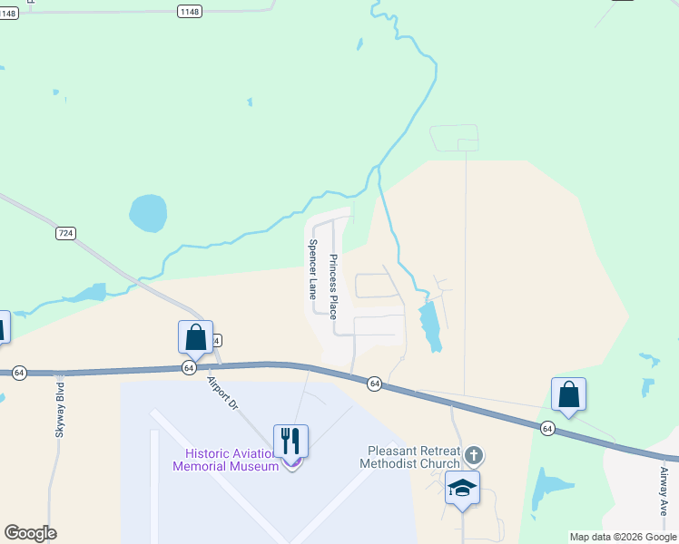 map of restaurants, bars, coffee shops, grocery stores, and more near 622 Princess Place in Tyler