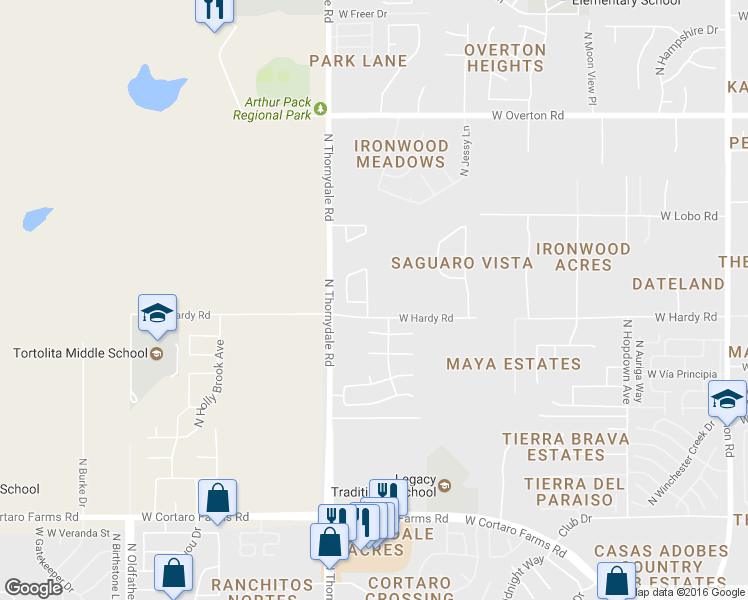 map of restaurants, bars, coffee shops, grocery stores, and more near 8810 North Sky Dancer Circle in Tucson