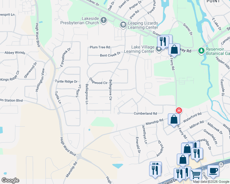 map of restaurants, bars, coffee shops, grocery stores, and more near 111 Bellegrove Circle in Brandon
