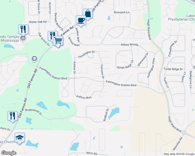 map of restaurants, bars, coffee shops, grocery stores, and more near 301 Springhill Point in Brandon