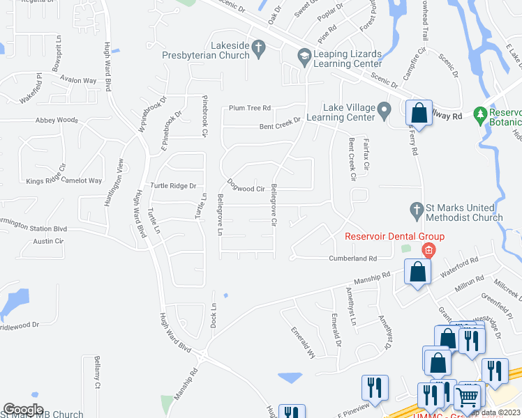 map of restaurants, bars, coffee shops, grocery stores, and more near 118 Brandy Run Road in Brandon