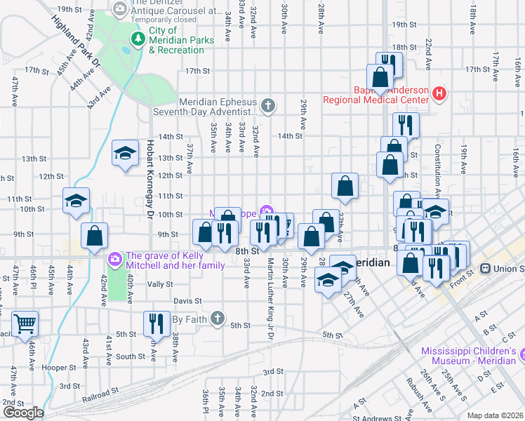 map of restaurants, bars, coffee shops, grocery stores, and more near 3100 10th Street in Meridian