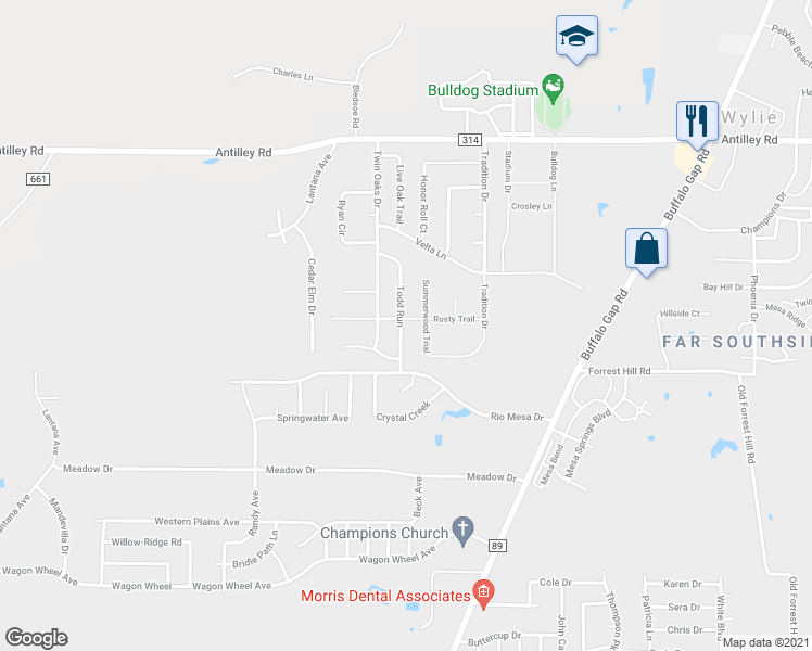 map of restaurants, bars, coffee shops, grocery stores, and more near 6501 Todd Run in Abilene