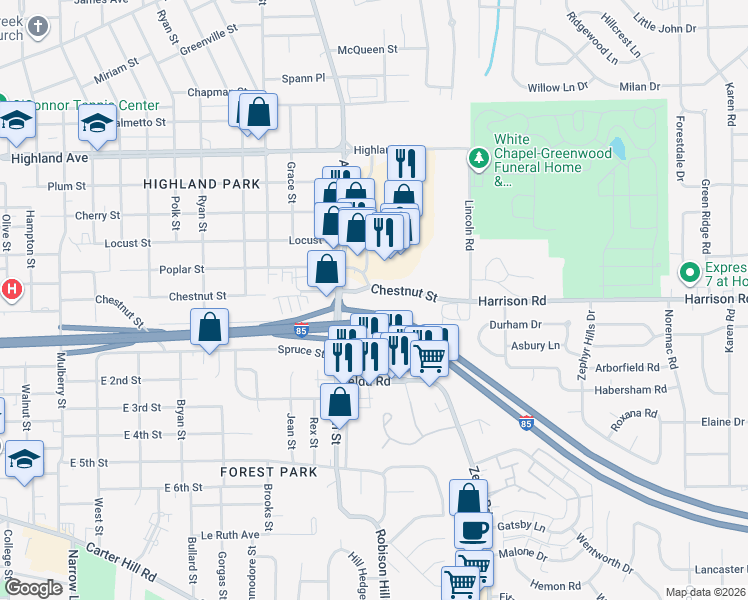 map of restaurants, bars, coffee shops, grocery stores, and more near 2908 Chestnut St in Montgomery