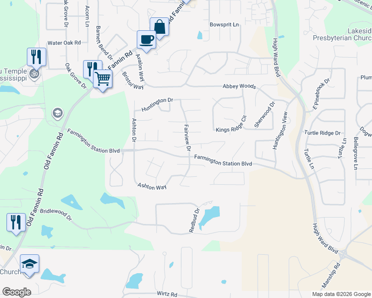 map of restaurants, bars, coffee shops, grocery stores, and more near 301 Springhill Point in Brandon
