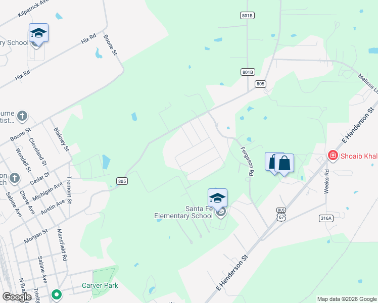 map of restaurants, bars, coffee shops, grocery stores, and more near 800 County Road 805 in Cleburne