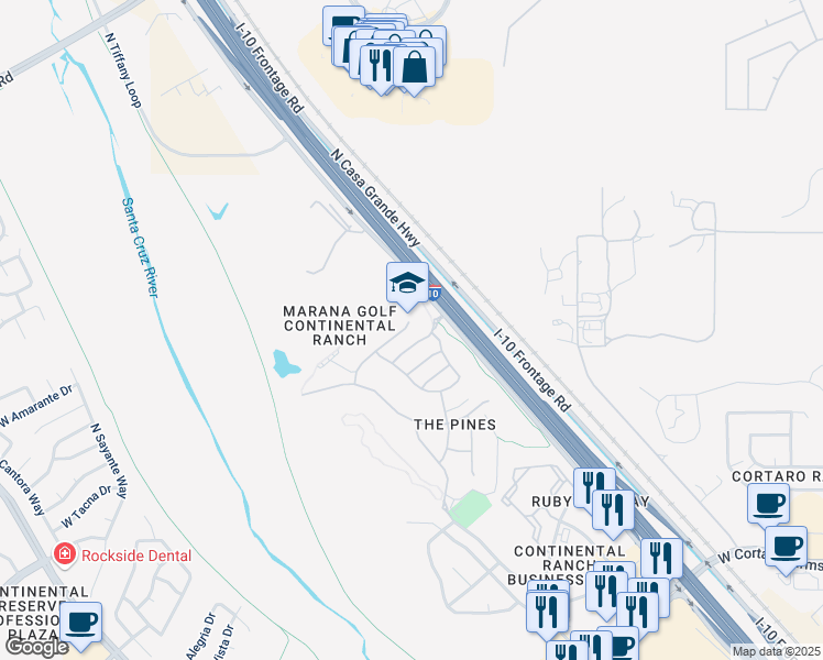 map of restaurants, bars, coffee shops, grocery stores, and more near 8844 North Western Red Cedar Drive in Tucson