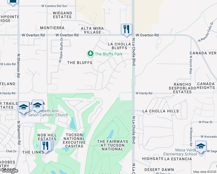 map of restaurants, bars, coffee shops, grocery stores, and more near 8844 N Mesquite Bluffs Pl in Tucson