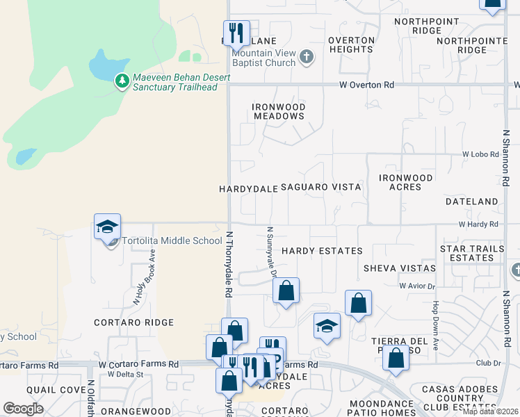 map of restaurants, bars, coffee shops, grocery stores, and more near 8810 North Sky Dancer Circle in Tucson