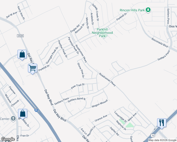 map of restaurants, bars, coffee shops, grocery stores, and more near 2159 Foxtail Pine Drive in Las Cruces