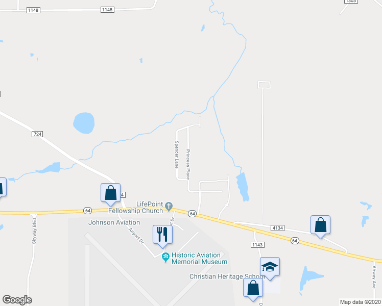 map of restaurants, bars, coffee shops, grocery stores, and more near 632 Princess Place in Tyler