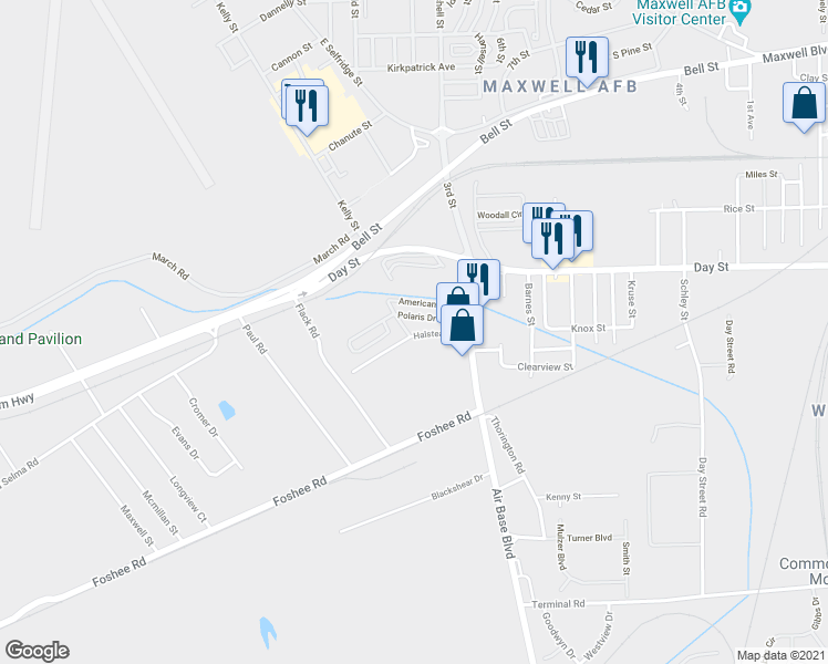 map of restaurants, bars, coffee shops, grocery stores, and more near 28 Halstead Drive in Montgomery