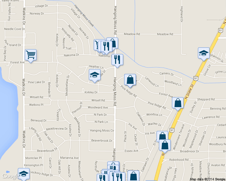 map of restaurants, bars, coffee shops, grocery stores, and more near 506 Kirkley Dr in Jackson