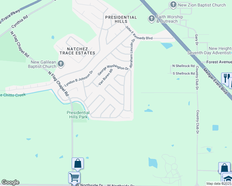map of restaurants, bars, coffee shops, grocery stores, and more near 113 James Garfield Circle in Jackson