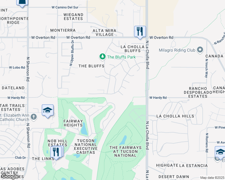 map of restaurants, bars, coffee shops, grocery stores, and more near 8849 North Majestic Mountain Drive in Tucson