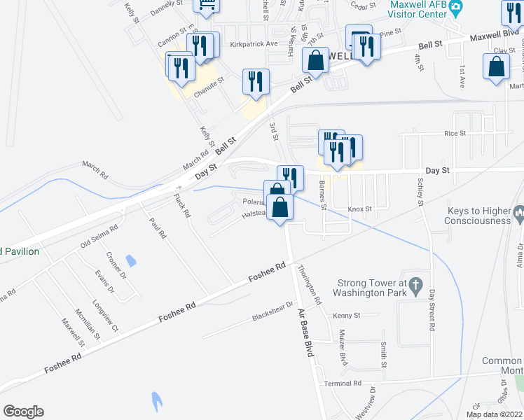 map of restaurants, bars, coffee shops, grocery stores, and more near 14 Halstead Drive in Montgomery