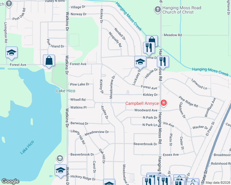 map of restaurants, bars, coffee shops, grocery stores, and more near 688 Kirkley Drive in Jackson